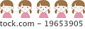 多個孩子（女孩）的面部表情 19653905