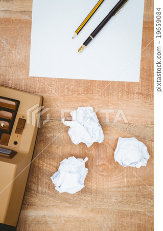 View of an old typewriter and paper 19659084