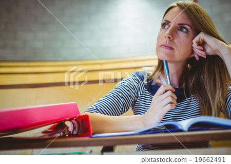 Mature student taking notes in lecture hall 19662491