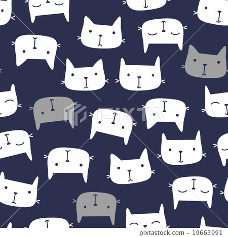 Cute cat seamless pattern - Stock Illustration [19663991] - PIXTA