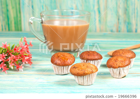 banana cup cake on wood deck banana cup cake on wood deck 19666396