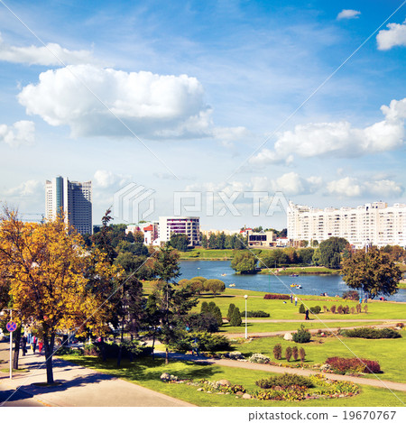Minsk Downtown View with Svisloch River 19670767