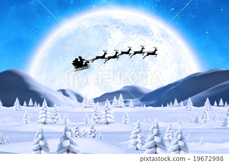 Composite image of silhouette of santa claus and reindeer 19672998