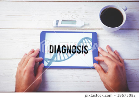 Diagnosis against blue medical background with dna and ecg Diagnosis against blue medical background with dna and ecg 19673082