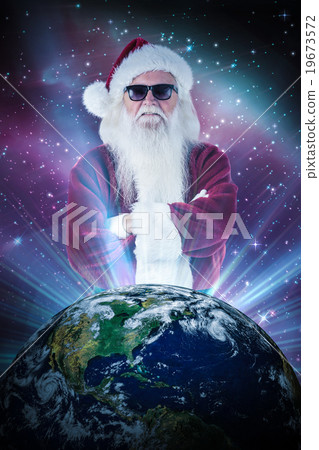 Composite image of santa claus wears black sunglasses 19673572