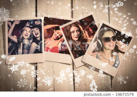 Composite image of instant photos on wooden floor Composite image of instant photos on wooden floor 19673579