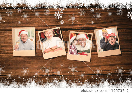 Composite image of instant photos on wooden floor Composite image of instant photos on wooden floor 19673742