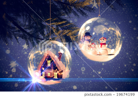 Composite image of digitally generated white snow family 19674199