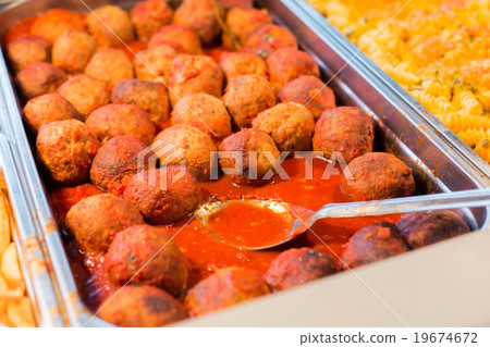 close up of meatballs and other dishes on tray close up of meatballs and other dishes on tray 19674672