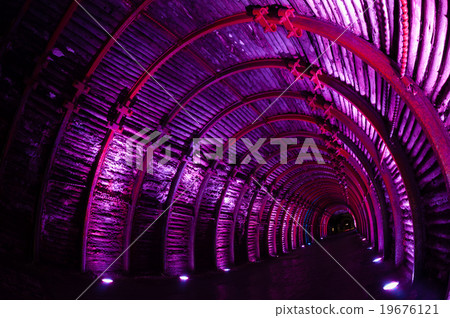 Purple light tunnel in underground salt cathedral 19676121