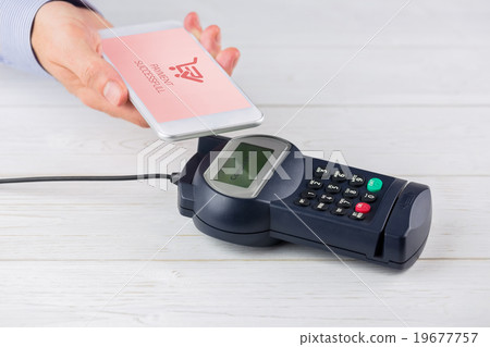 Composite image of trolley showing payment successful on white screen Composite image of trolley showing payment successful on white screen 19677757