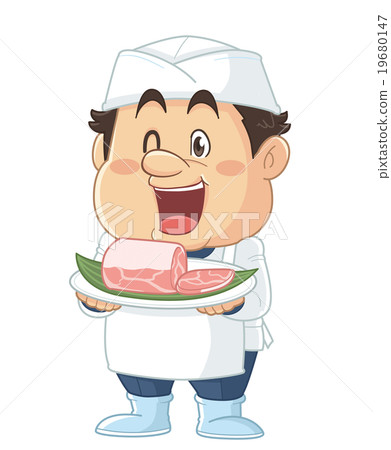 一個逗人喜愛的人的例證在肉店與肉店/屠戶|岩田正義 一個逗人喜愛的人的例證在肉店與肉店/屠戶|岩田正義 19680147