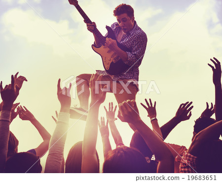 Young Man Guitar Performing Concert Concept 19683651