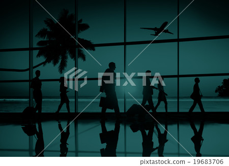 Back Lit Business People Traveling Airplane Airport Concept 19683706