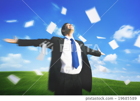 Business Businessman Documents Throwing Happiness Concept 19685589