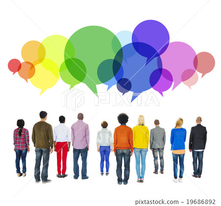 Multiethnic Diverse People Facing Backwards with Speech Bubbles 19686892