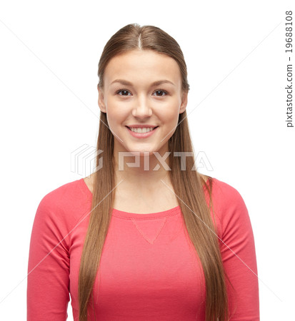 smiling young woman or teenage girl in pullover 19688108