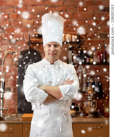 happy male chef cook in restaurant kitchen 19688163