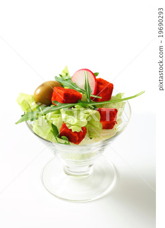 Vegetable salad with green olives and cheese 19690293