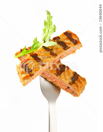 Grilled burger on fork Grilled burger on fork 19690644