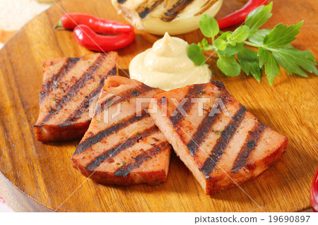 Grilled Leberkase with mustard Grilled Leberkase with mustard 19690897