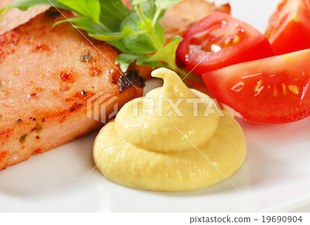 Pan-fried Leberkase with mustard Pan-fried Leberkase with mustard 19690904