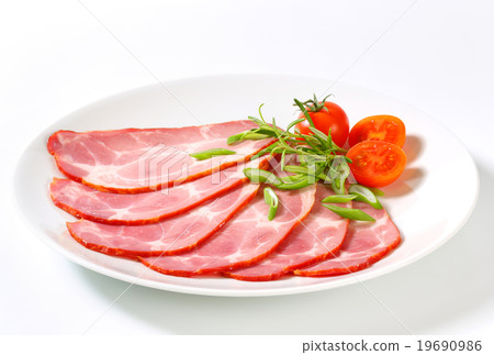 Slices of smoked pork neck 19690986