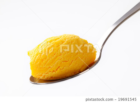 Yellow ice cream on spoon 19691545
