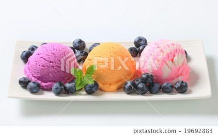 Assorted ice cream with fresh blueberries Assorted ice cream with fresh blueberries 19692883