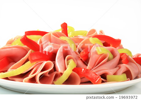 Sliced ham and strips of fresh pepper Sliced ham and strips of fresh pepper 19693972