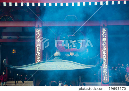 Smoke of Joss Stick over Lantern at Asakusa temple Smoke of Joss Stick over Lantern at Asakusa temple 19695270