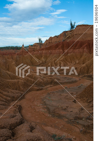 Drought valley red sandstone rock formation in hot 19696984