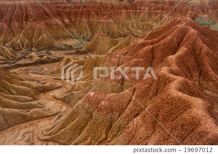 Drought red orange sand stone rock formation in 19697012