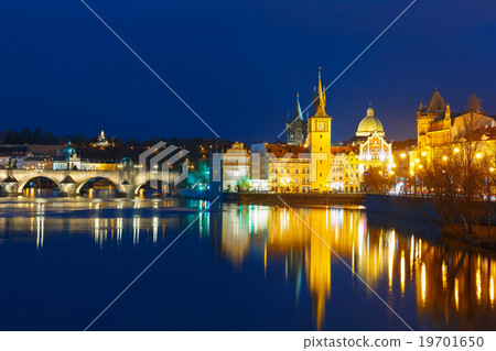 Vltava River and Old Town at night in Prague 19701650