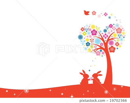 Valentine card Heart tree and couple of rabbits 19702366