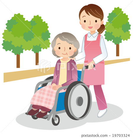 Elderly people with wheelchair care - Stock Illustration [19703324] - PIXTA