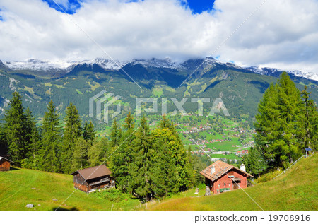 Alps scenery from the Swiss mountaineering railway car window 19708916