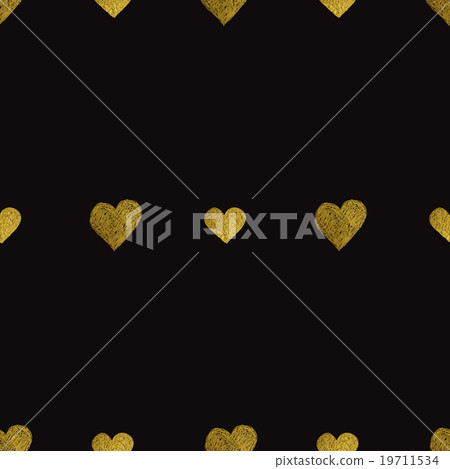 Gold hearts on black background. Seamless pattern - Stock Illustration ...