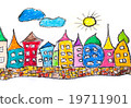 Pastel sketch of colorful town 19711901