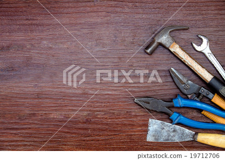 different old tools on wood 19712706
