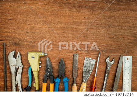 different old tools on wood 19712714