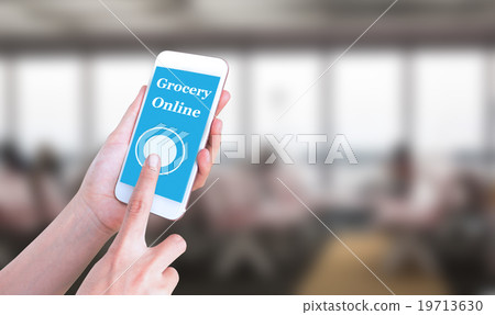 Mobile touch screen phone with text Grocery online Mobile touch screen phone with text Grocery online 19713630