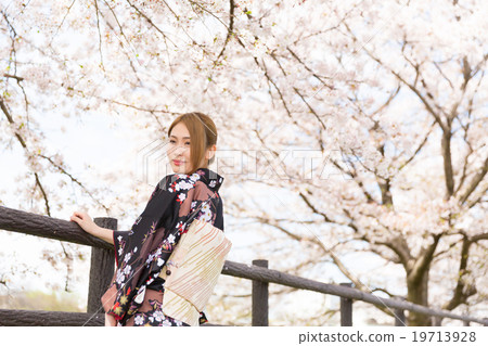 Cherry blossoms with women in kimono 19713928
