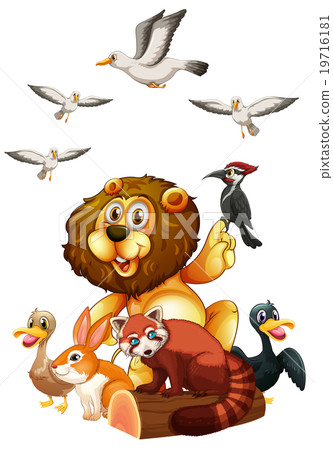 Different kind of wild animals on log 19716181