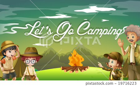 Family camping out in the field - Stock Illustration [19716223] - PIXTA