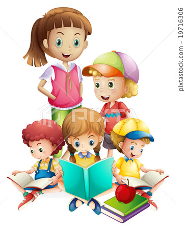 Boys and girls reading book Boys and girls reading book 19716306