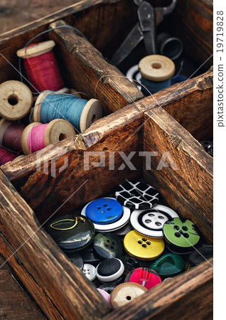 wooden crate with the buttons 19719828