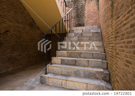 italian brick stairway and handrail with brickwall 19722801