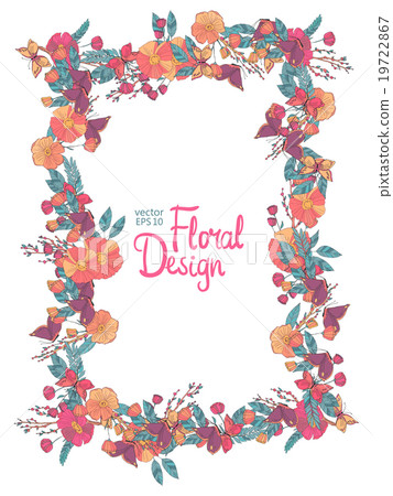 Floral frame with flowers berries and butterfly Floral frame with flowers berries and butterfly 19722867