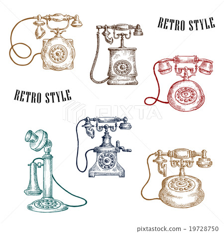 Vintage sketched handle telephone icons Vintage sketched handle telephone icons 19728750